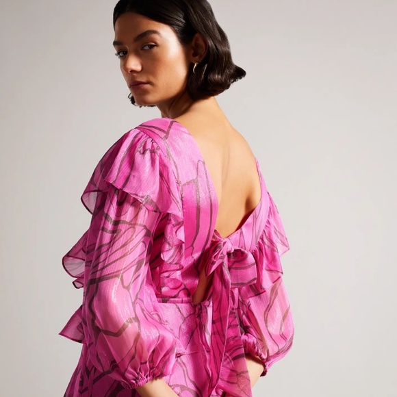 Ted Baker Ruffled Abstract Print Pinafore Dress - Picture 3 of 7